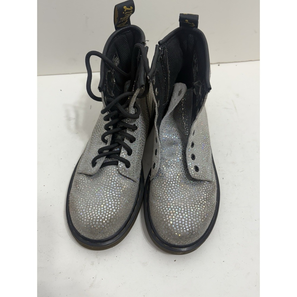 Dr Marten's Junior 1460 Sparkle Silver‎ Lace Up Combat Boots Girls Size 2 Silver - Picture 2 of 8